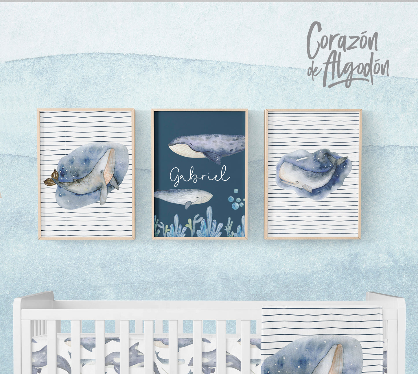 3 Textiles para enmarcar Ballenas Liam