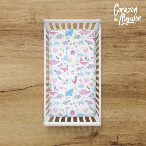 Sábana de cajón Dinosaurios rosas Morgan