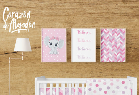 3 Textiles para enmarcar Elefante Rebecca