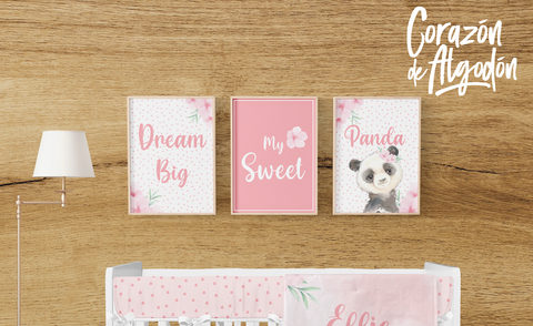 3 Textiles para enmarcar Panda Effie